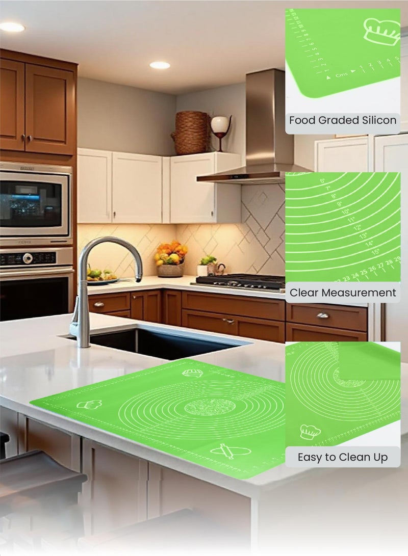 ريست REST Silicone Baking Mat for Pastry Rolling Dough with Measurements Liner Heat Resistance Table Placemat Pad Pastry Board Non stick Non Slip Baking Supplies for Bake Pizza Cake 60x40cm Green - Image 5